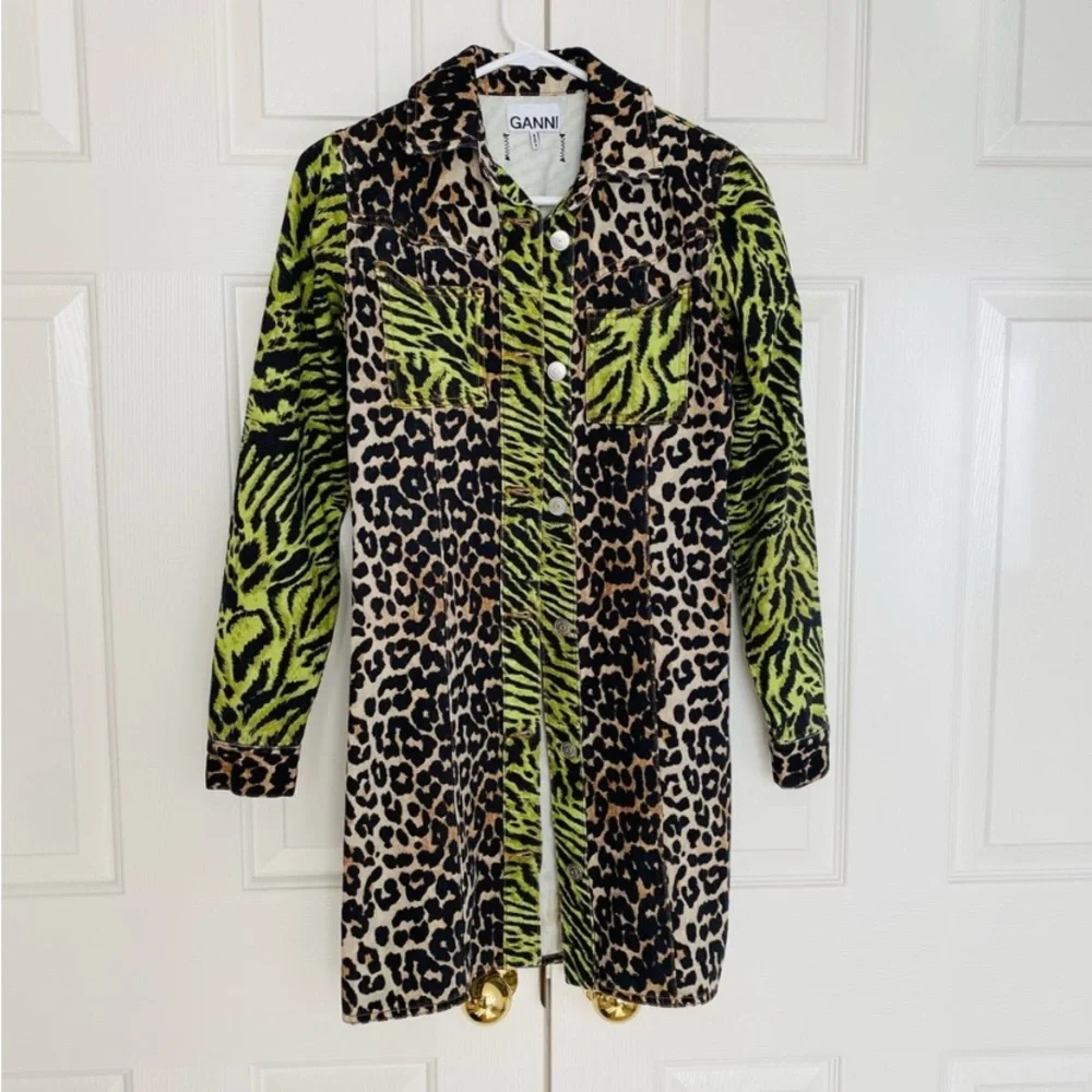 Gianni Green /Brown Leopard Animal Print Shirt/ Dress Jacket SZ 0/32 - Picture 3 of 7